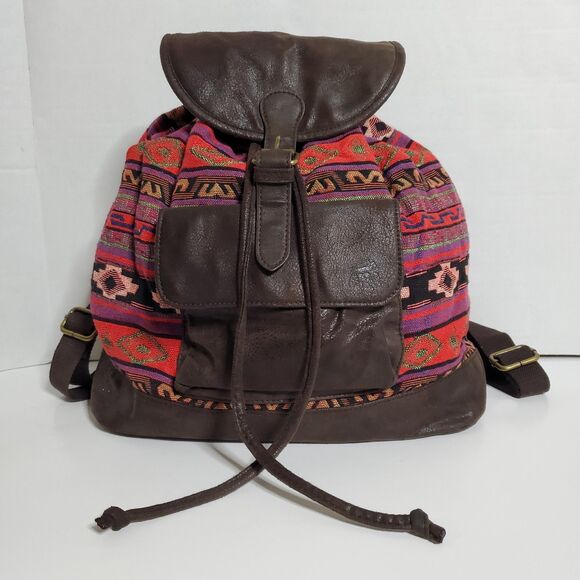TigerBear Republik Peruvian Textile Backpack Rucksack Drawstring Bag Buckle Up - Picture 1 of 12